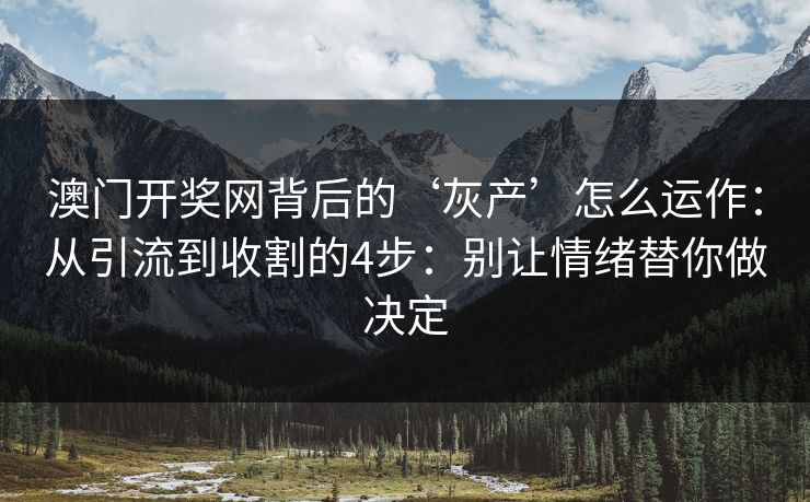 澳门开奖网背后的‘灰产’怎么运作：从引流到收割的4步：别让情绪替你做决定